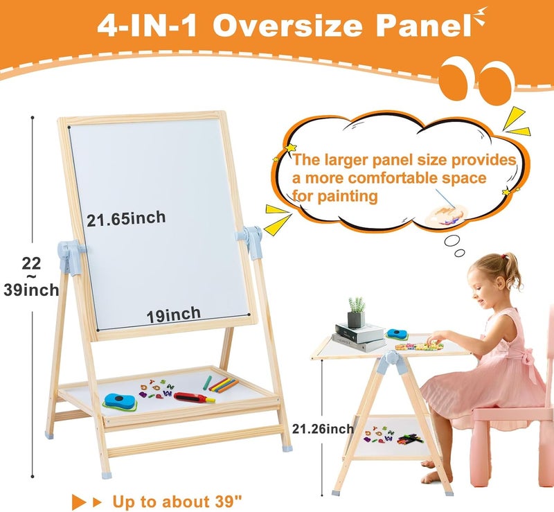 Weudear Easel for Kids Toys, Toddler Dry Erase Board,Magnetic Double Sided Wooden Standing, 4 in 1 White Board & Chalk Board & Tabletop for Kids 3-4 4-8 9-12 Height Adjustable 22-39 inch - Image 2